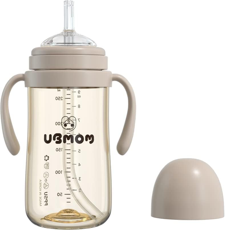 UBMOM No-spill, Backflow prevention Sippy Cup with Straw, PPSU Learner Cup with Handle for Baby and Toddlers, BPA free, 9.47oz (Chocolate) - Image 2