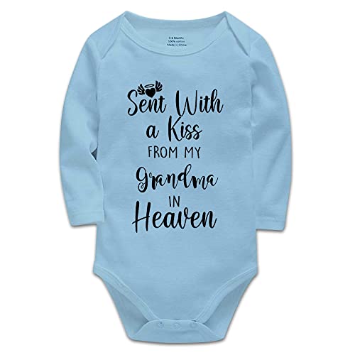 Image of Baby Bodysuit,Sent with A Kiss from My Grandma in Heaven-Newborn Infant Baby Bodysuit White Long Sleeve 0-24 Months
