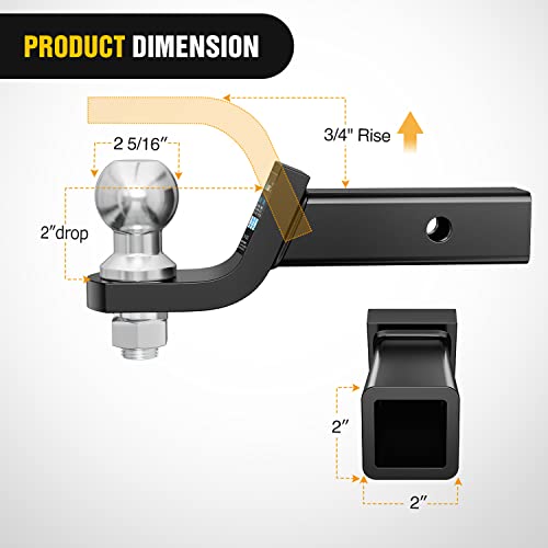 Nilight Trailer Hitch Ball Mount With 2-5/16Inch Trailer Ball & 5/8" Hitch Pin Clip Fits 2-Inch Receiver 7500 Lbs 2" Drop,2 Years Warranty #TOP1