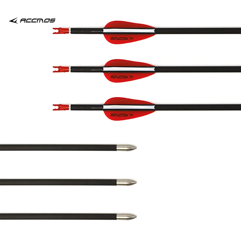 Diamètre Intérieur 4.2mm .165" Longueur Personnalisée Flèche Carbone 22-32 Pouces Spine 900 pour Entraînement Chasse avec Encoche Rotative pour Arc à Poulies et Arc Classique Adulte Jeunesse 12pcs
