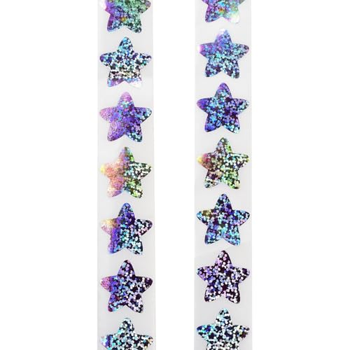BEAMARKER 1000 Rollo de Pegatinas Holográficas con Purpurina Y Estrellas Brillantes, Autoadhesivas, Brillantes, para Recompensas, 2 Rollos de 1 Pulgadas, para Regalo, Manualidades, Color Morado.