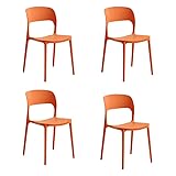 Set Of 4 Modern Style indoor outdoor Modern Retro Dining Garden Stackable Chairs (Orange)