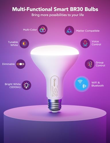 Image of Govee Smart Light Bulbs, 1200 Lumens Dimmable BR30 Bulbs, RGBWW Color Changing Light Bulbs, WiFi & Bluetooth LED Bulbs, 16 Million Colors, Compatible with Matter, Alexa, & Google Assistant, 6 Pack | RGBWW Color Changing Light Bulb, Flood Light Bulbs Work with Alexa, Google Assistant, WiFi & Bluetooth LED Bulbs, Music Sync