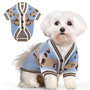 Small Dog Sweaters Cute Bear Knitted Dog Clothes for Small Medium Dogs Soft Pet Puppy Cat Knitting Outfits Fall Winter Warm Boy Girl Dog Knitwear Coat Apparel(Blue,S)