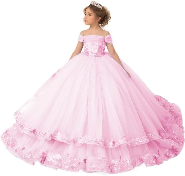Off - Shoulder Flower Girl Dress for Wedding Pageant Dresses for Girls Formal Princess Ball Gown
