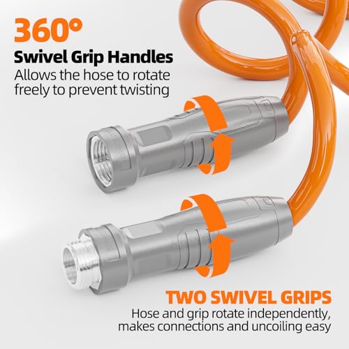 SPECILITE 3/8” Lightweight Coil Garden Hose 50 FT, EVA Retractable Curly Water Pipe with 6-Pattern Spray Nozzle for Boat, Greenhouse, Yard, Patio (Orange) by SPECILITE - Used condition - Image 4