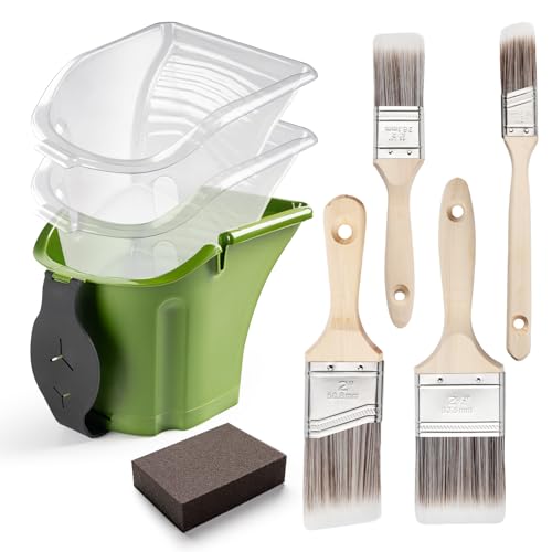 Mister Rui Paint Brushes, Paint Cup with Paint Bucket Liners, Sanding Sponge, Professional Paint Brush Set for Smooth Finish, Wall, Furniture, Trim