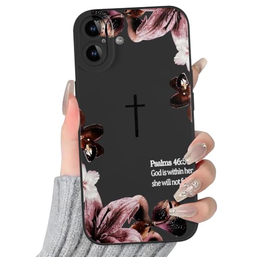 Coque iPhone 17 6,3" croix chrétienne noire et lys floral en TPU souple