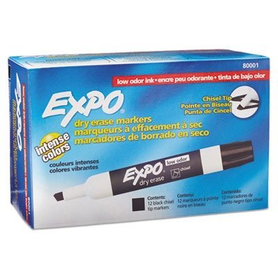 Expo 80001 Low Odor Chisel Point Dry Erase Markers, Black, 12 Units per Box, Pack of 16 Boxes, 192 Markers Total