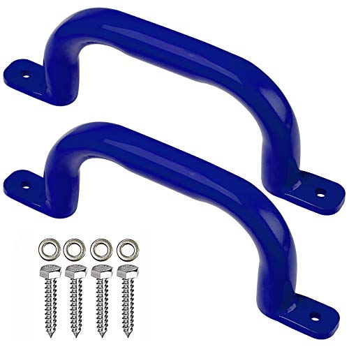 Purife 10\'\' Metal Playground Handles Blue (Pair-500LBS), Playground Grab Handles, Kids Playset Safety Handles, Hand Grip Bar for Playhouse,Treehouse, Jungle Gym, Climbing Frame, Swing Set Accessories