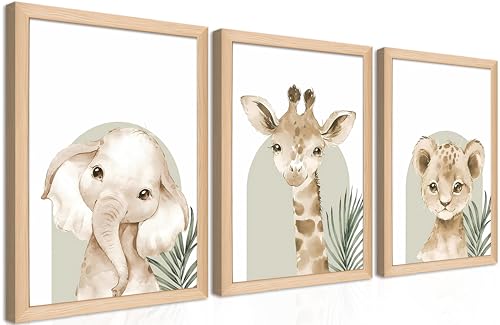 Framed Cute Animal Wall Art Nursery Decor Set of...