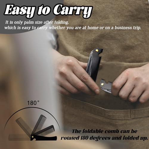 Peine plegable de bolsillo para barba para hombres 2 piezas miniatura 3