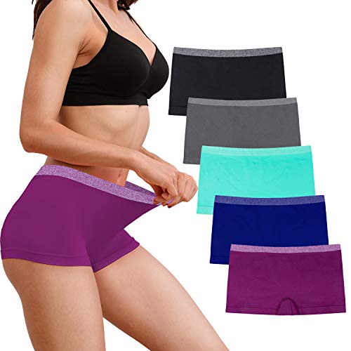 Womens Boyshort Panties Seamless Ladies Underwear Full Coverage Briefs Low-Rise No Show Boxers for Sleep and Workout 5-Pack