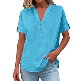 Summer Tops for Womens Short Sleeve Henley Tops Blue