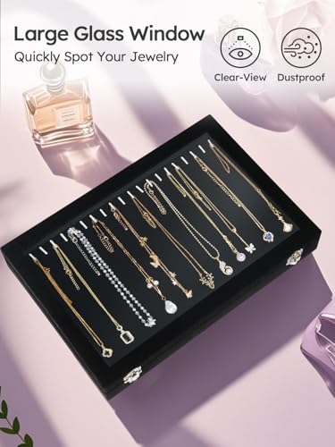 mepure Jewellery Box for Women, Velvet Necklace Holder with 20 Hooks, Clear Lid Necklace Stand, 35cm x 24cm x 5cm – Elegant Jewellery Storage Organiser - Cosy Home Interiors mepure Jewellery Box for Women, Velvet Necklace Holder with 20 Hooks, Clear Lid Necklace Stand, 35cm x 24cm x 5cm – Elegant Jewellery Storage Organiser - Image 7