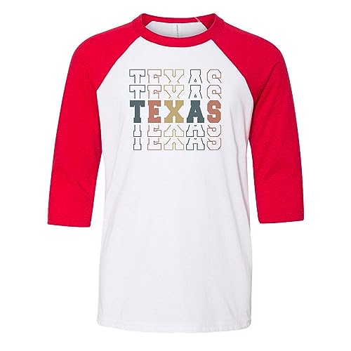 Stacked Texas Kids Three-Quarter Raglan Sleeve Baseball Shirt Youth Small White/Red