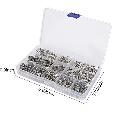 BetyBedy Safety Pins Assorted Sizes, 350PCS Safety Pins Set for Sewing Craft Cloth, Durable Safety Pins with 7 Sizes 19mm - 54mm for Home, Office Use, DIY, Art, Jewelry Making with Storage Box