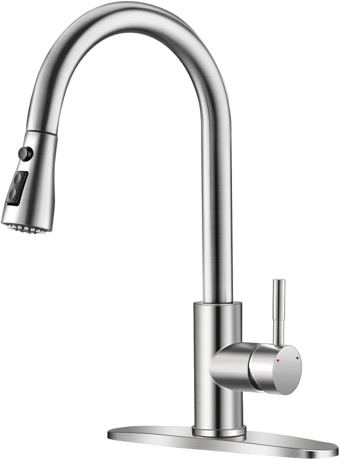 Brushed Nickel Kitchen Faucets with Pull Down Sprayer Kitchen Sink Faucet with Pull Out Sprayer Single Hole Deck Mount Single Handle Stainless Steel 866068SN
