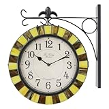 BESTIME 66297 Double Sided Wall Clock with Stained Glass.Dial: 10-Inch,Quiet,Easy Read,Retro Station,Antique Hanging Clocks for Garden,Home Decor,Indoor,Outdoor,Living Room.