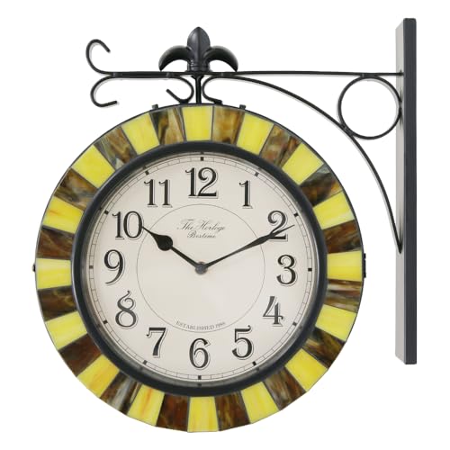BESTIME 66297 Double Sided Wall Clock with Stained Glass.Dial: 10 Inch,Quiet,Easy Read,Retro