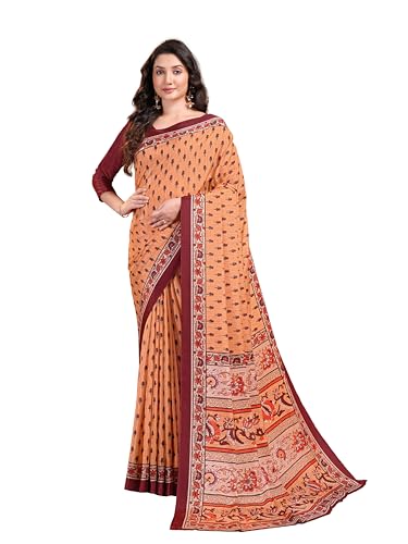 Image of Garden Vareli Floral Booti Print Crepe Saree With Unstitched Blouse Piece