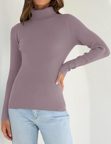 Image of ZESICA Women's Turtleneck Long Sleeve Shirts 2026 Spring Trendy Tops Slim Fitted Ribbed Knit Basic Casual Sweater