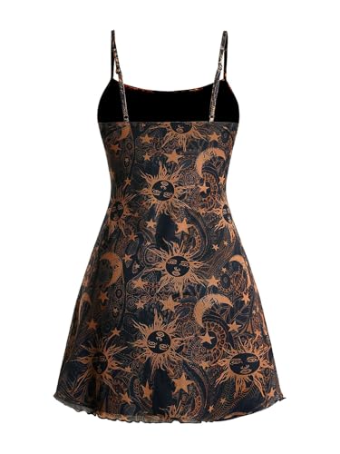 Image of Milumia Women's Summer Mini Dress 90s Boho A Line Mesh Short Dresses | Spaghetti Strap,Sleeveless,Vintage,Paisley Print,Festival Outfits,Cowgirl,Y2k,Goth,