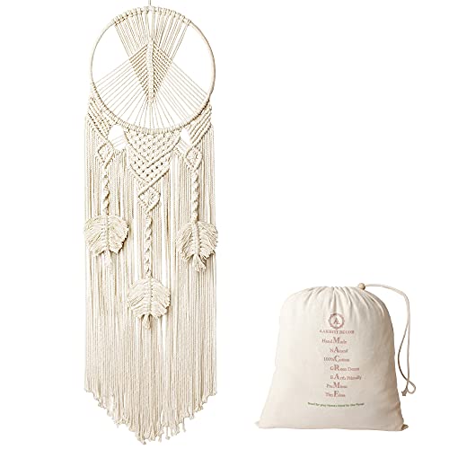 Aakriti Galerie macramé Dream Catcher Hanging avec 3 Leaf - Woven Hand, Mur Boho Chic Bohème Art Tapisserie pour le salon, décoration pour la maison (L 101 x L 30 cm)