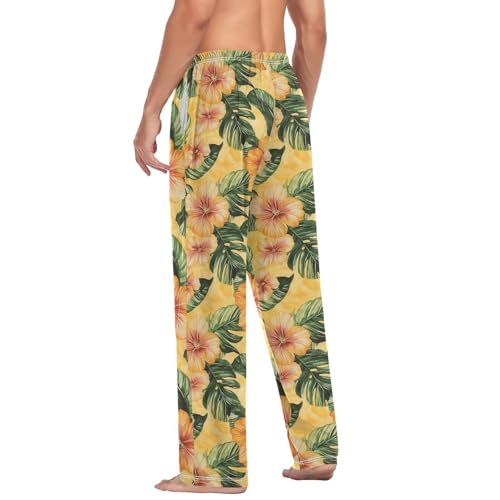ALAZA Tropical Floral Green Leaves Men’s Pajama Pants Soft Long Sleep Pants Lounge Pajama Bottoms with Pockets 5