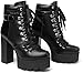 Susanny Platform Heel Boots Womens Black Sexy High Heels Harley Steampunk Heeled Combat Boots Shoes Lace UP Short Ankle Booties 7.5