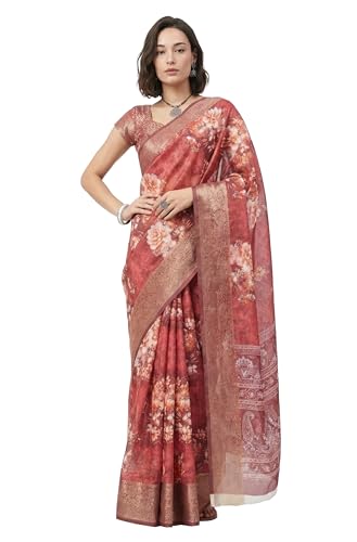 Sari prêt à porter en mélange de soie marron châtaignier Janasya