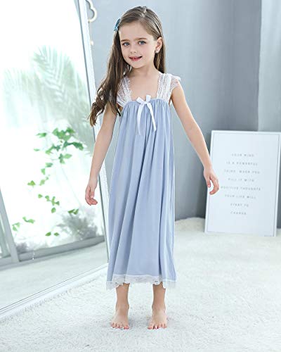 Girls Nightgown,Modal Cotton Sleepwear Solid Color Nightie Casual Princess Dresses for Kids 3-12 Years3
