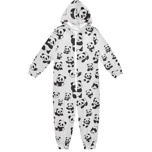 CHIFIGNO Mameluco unisex para niños, lindo panda de dibujos animados, color blanco, con capucha, disfraz de fiesta y cosplay para niñas y niños, Lindo panda de dibujos animados blanco, 13-14 años