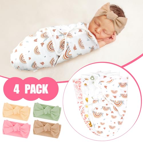 Image of 4 Pack Preemie Newborn Swaddle Set, Cartoon Style, 0-3 Months