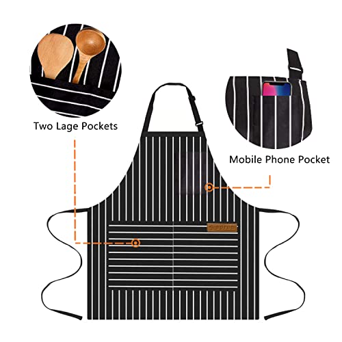 OWill Adjustable Apron Unisex Apron with Pocket Cooking Kitchen Accessories Chef Aprons for Women Men Home Kitchen Butchers BBQ Restaurant (Black Strips) - Image 4