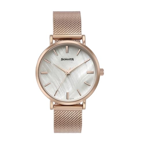 Sonata Quartz Analog White Dial Rose Gold Stainless Steel Strap Watch for Women (B0DCN47RGW) Amazon Price History, Amazon Price Tracker