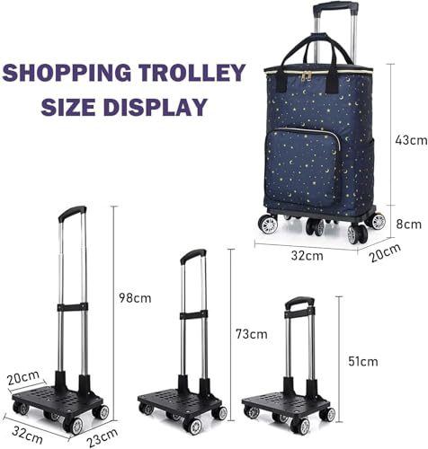 SXRLOZ Einkaufstrolley mit Rädern - Faltbar - Leichter tragbarer Metallwagen 35L, integrierte abnehmbare wasserdichte Tasche für Einkauf, Camping, Reisen(Blue) – Bild 3