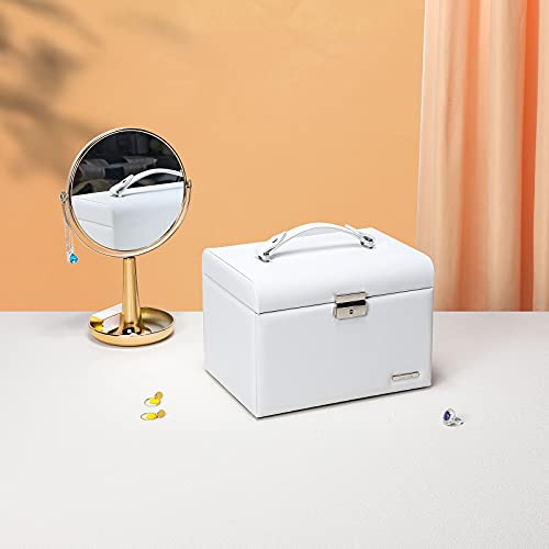 Homde Jewelry Box Necklace Ring Storage Organizer Synthetic Leather Large Jewel Cabinet Gift Case (White) - Thumbnail 6