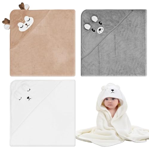 Serviette bain à capuche bébé en coton doux | Set de 3 cape de bain