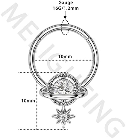 Melighting Dangle Celestial Star Septum Rings 16G Daith Earrings Surgical Steel Hinged Segment Ring Helix Earrings Cartilage Hoops Daith, Conch, Helix Piercing Jewellery