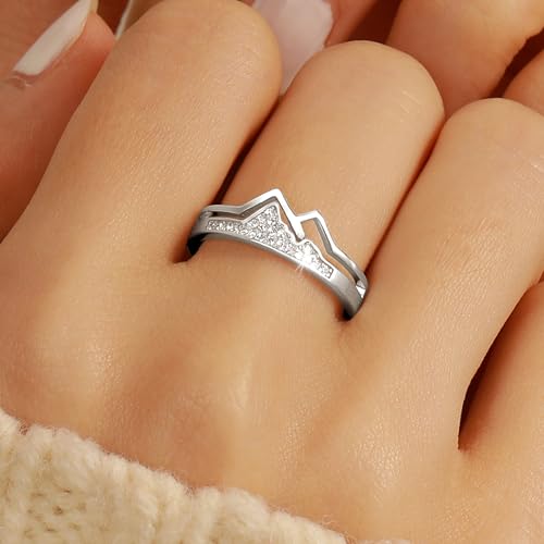 925 Sterling Silver Mountain Ring for Women CZ Hill Faith Moves Moutains Inspirational Rings to Daughter Mother Stacking Wave Ring Dainty Keep Climbing Bands Wedding Christmas Jewelry Gifts4