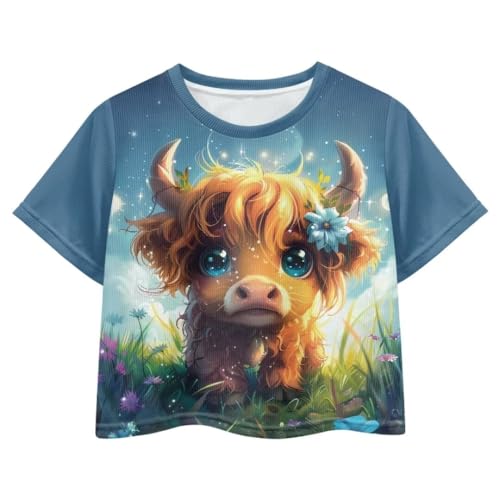 Image of Girl Crop Top Shirts for Summer Cute T Shirts Short Sleeve Tees for Kids 5-16