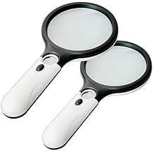 2 Pack Magnifier 3 LED Light, Marrywindix 3X 45X Handheld Magnifier Reading Magnifying Glass Lens Jewelry Loupe
