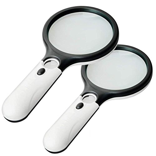 2 Pack Magnifier 3 LED Light, Marrywindix 3X 45X Handheld Magnifier Reading Magnifying Glass Lens Jewelry Loupe #1