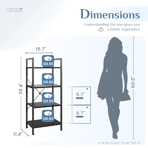 Image of DUMOS 4 Tiers Bookshelf, Classical Book Shelf, Tall Display Shelves in Living Room /Home /Office, Storage Organizer for CDs /Books /Movies, Freestanding Storage Decor Organizer, Black