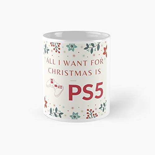 Kaffeebecher mit Aufschrift "All I Want for Christmas is Ps5", 325 ml, Weiß