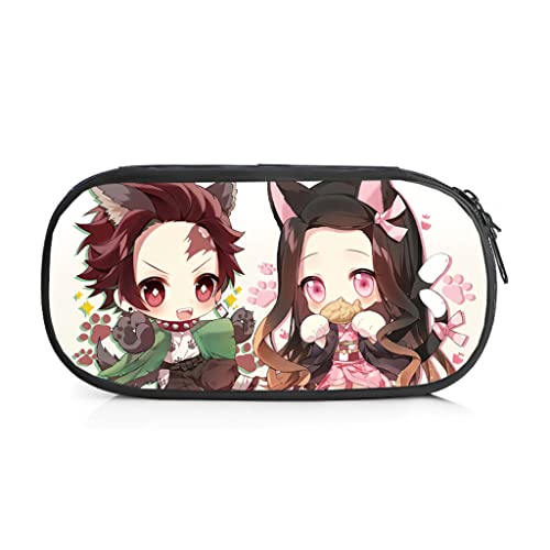 Anime Demon Slayer Trousse à Crayons Grande Capacité Nezuko Tanjiro Sac à Crayons Porte-crayon Manga Kimetsu No Yaiba Pencil Case Étudiants À Crayon Sac Cosmétique Fournitures de Bureau (20*10*5CM,15) Cover
