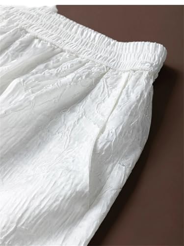 Women Printed Summer White Wide Leg Trousers Casual Comfy Long Baggy Pants with Pockets3