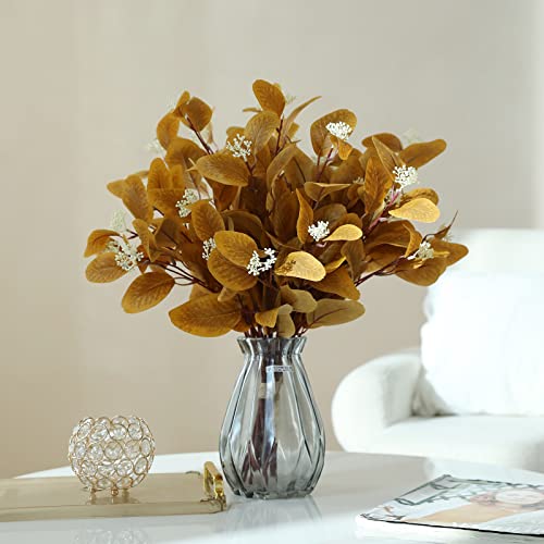Rosscer 12Pcs Artificial Eucalyptus Stems, 20" Fake Silk Eucalyptu Leaves With Berries, Greenery Plants Floral Decorations For Boho Home Decor Flowers Arrangement Vase Party Wedding (Yellow) #TOP3