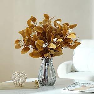 12pcs artificial eucalyptus stems 20 fake silk eucalyptu leaves with berries greenery plants floral decorations for boho home decor flowers arrangement vase party wedding yellow  urban country home decor